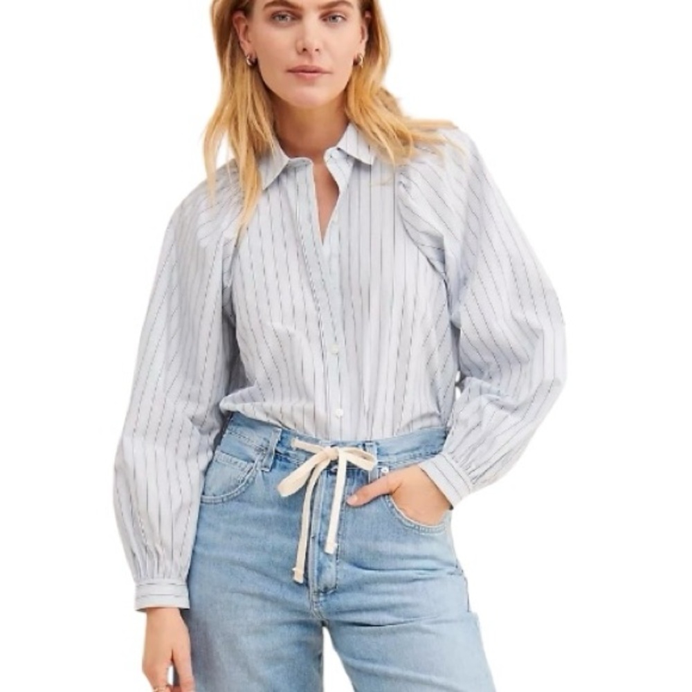 NEW Anthropologie x Rails Livy Light Blue Hampton Pinstripe Print Blouse - L